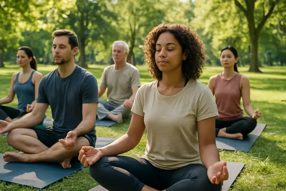 breathwork altered states practice in a calm group wellness room
