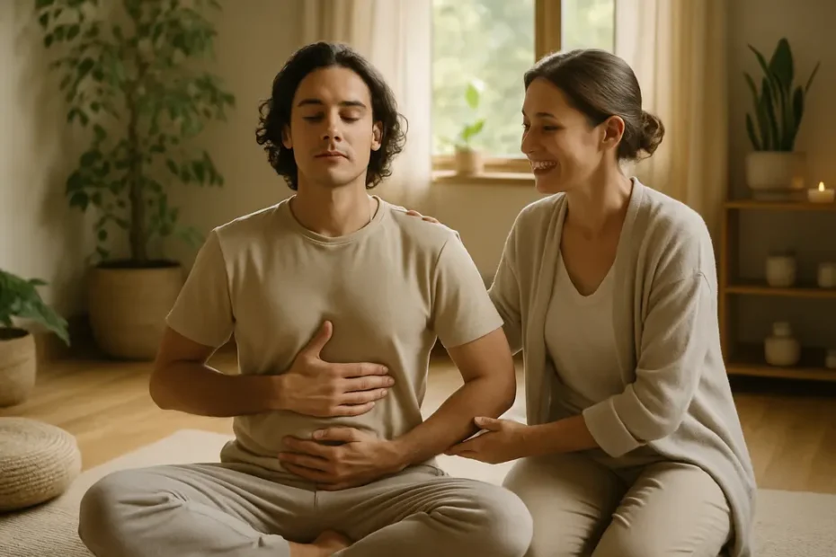 Breathwork Emotional Processing practice in a calm room with relaxed posture
