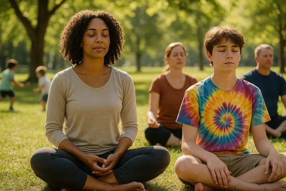 community mindfulness workshops with adults seated in a calm group setting