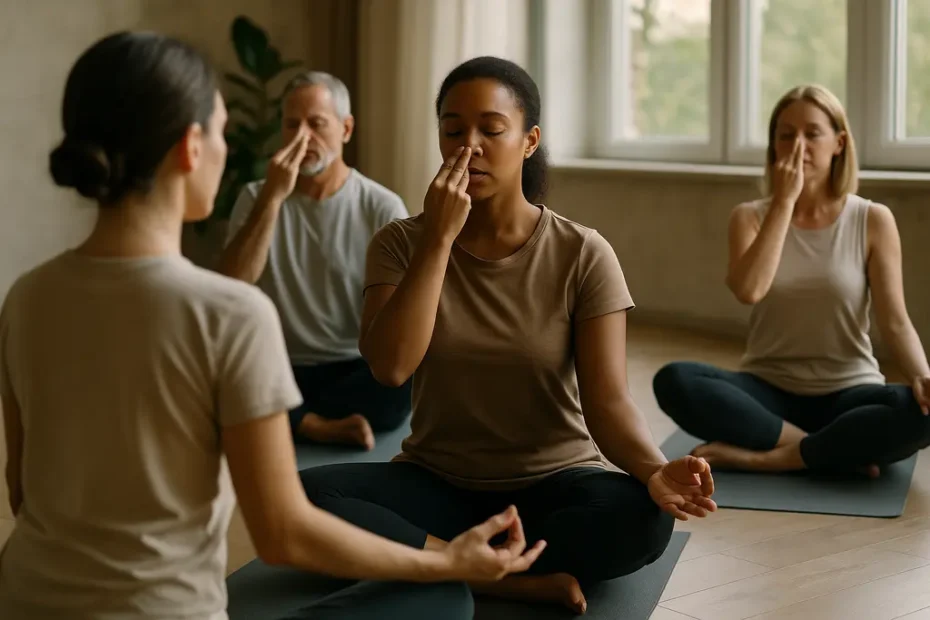 mindfulness breathwork stress practice with a person sitting calmly near a window