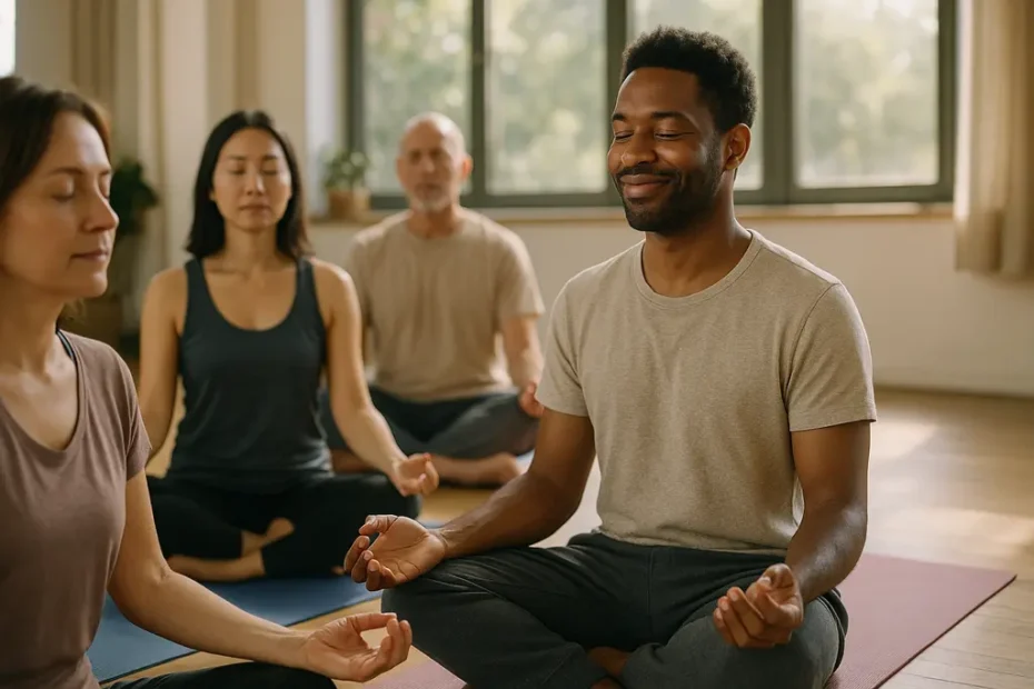 mindfulness meditation practice with a calm seated person near soft window light