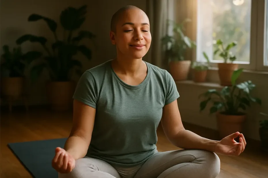 Person practicing box breathing techniques while seated in a quiet room