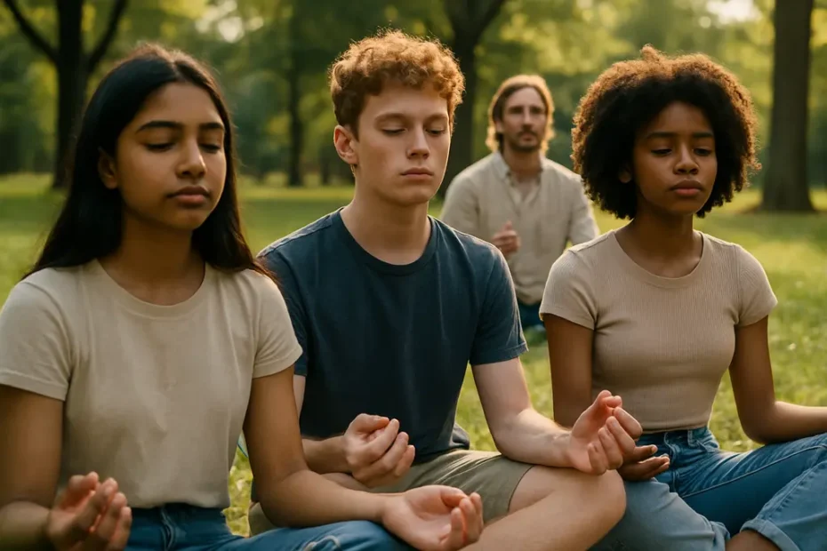 Breathwork For Teens group sitting calmly in a school wellness space