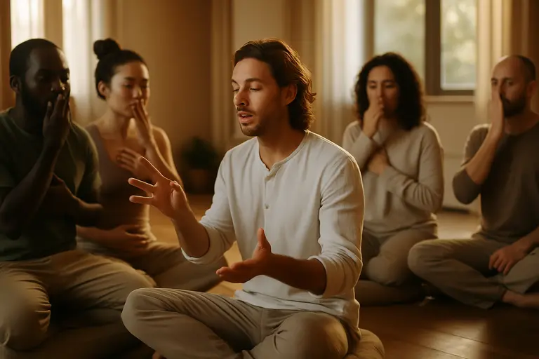 Small community group seated in chairs during a gentle wellness education session