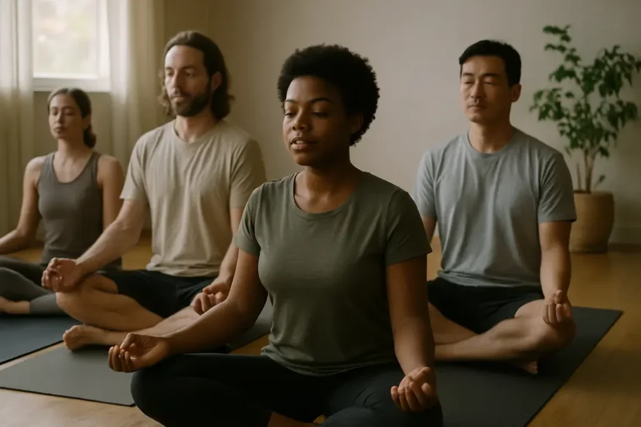 Person practicing Ultra-Brief Digital Meditation with headphones in a quiet room
