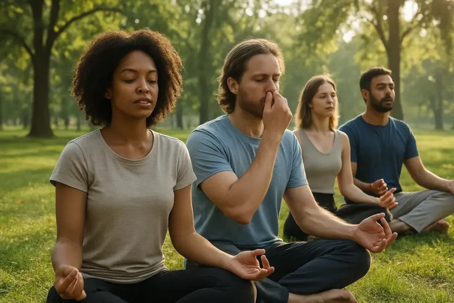 breathwork techniques practiced calmly beside a meditation cushion