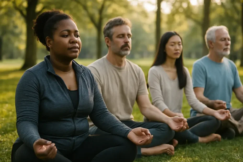 Community mindfulness strategies practiced in a calm group circle