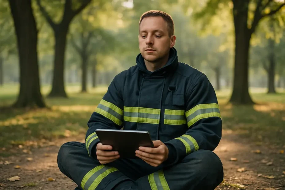digital mindfulness interventions shown on a phone beside a quiet breathing space