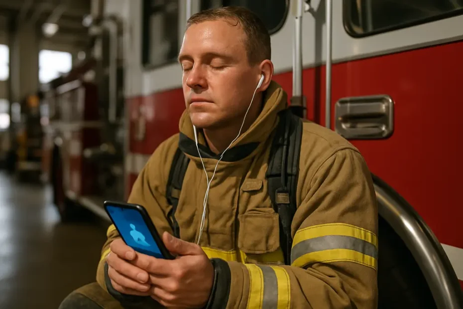 guided mindfulness apps on a phone beside a calm breathing practice space