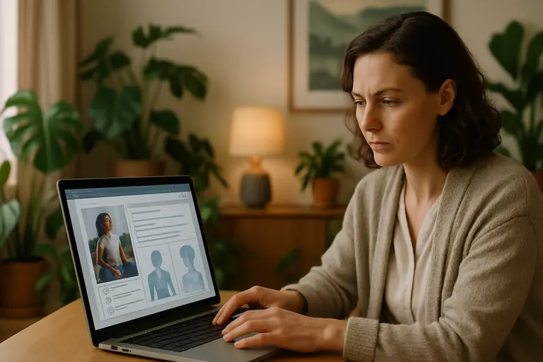 Person sitting upright and pausing before a breathing exercise