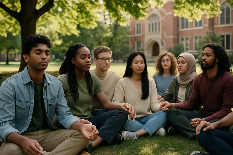 Small group of students sitting calmly before a workshop
